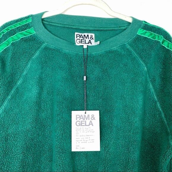 Pam & Gela Cropped Sweatshirt Velvet Stripes Green - Picture 9 of 16